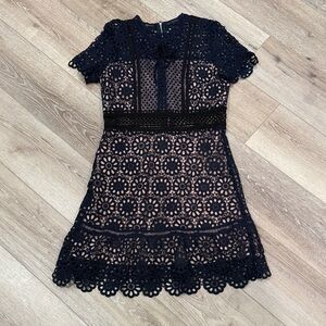 Aqua Navy Lace Midi Dress